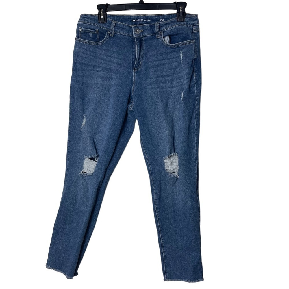 INC Denim Blue Distressed Boyfriend Jeans Size 10/30